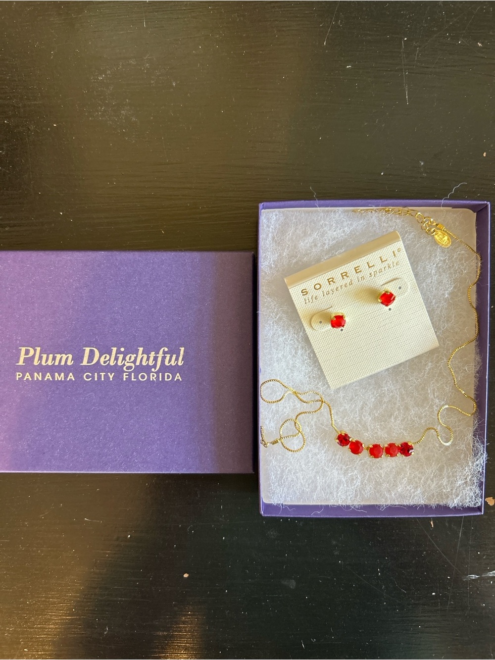 Sorrelli Plum Delightful Red Necklace & Stud Earrings Set